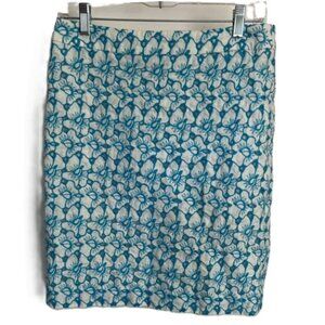 Talbots Blue and White Embroidered Floral Pencil Skirt